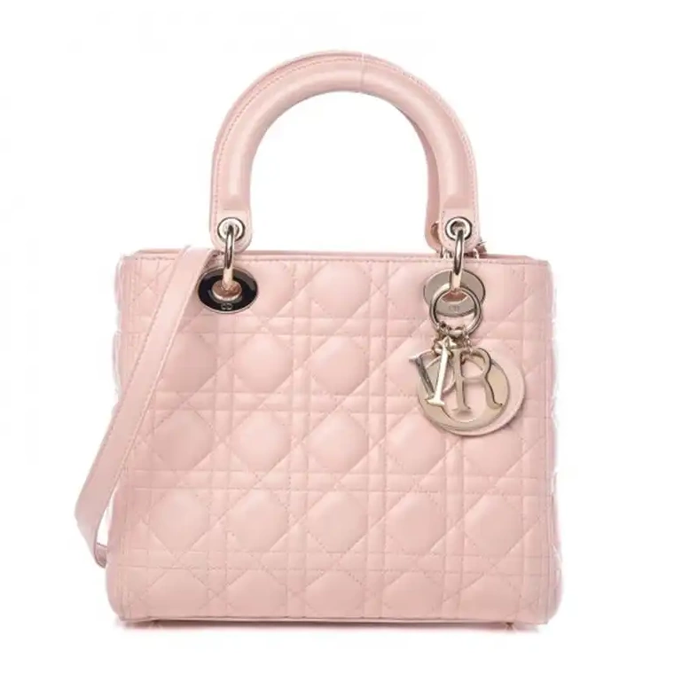Cannage Bag Lady Medium Pink Lambskin Dior Gold 0703 Luxury